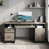 Daylie 59''  Executive Desk with File and Storage Drawers and Cabinet, Computer Writing Desk with Keyboard Tray and 2 Open Compartments for Home Office