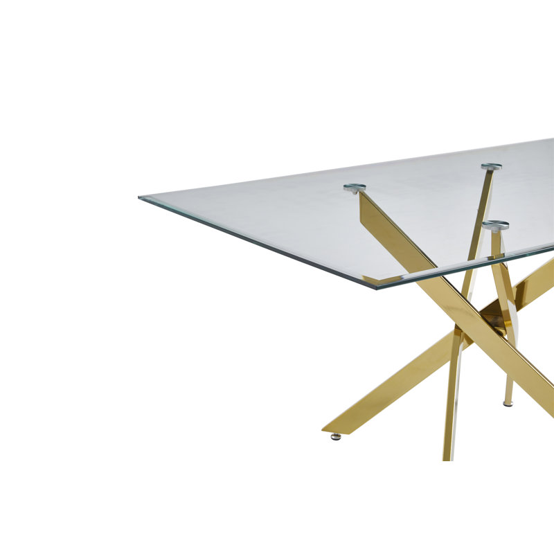 Modern Rectangular Glass Table, Transparent / Golden