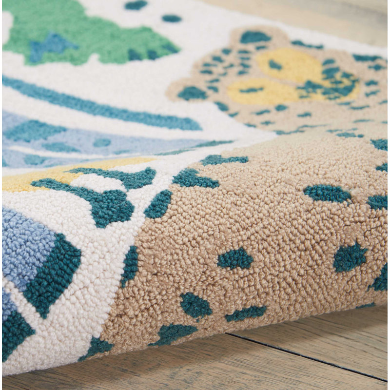 Tapis bleu / beige crocheté à la main Crew Park