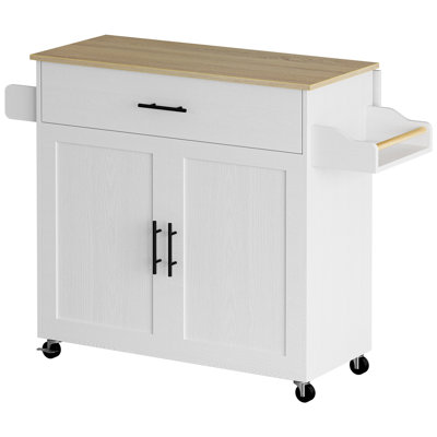 Kitchen Island With Storage, Rolling Kitchen Island Table On Wheels With Drop Leaf, Storage Cabinet, Drawer, Spice Rack, Towel Rack by Red Barrel Studio