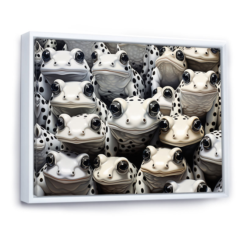Noir et blanc Pop Art Frogs I, H 16 po x l 32 po x P 1 po, Cadre flottant blanc