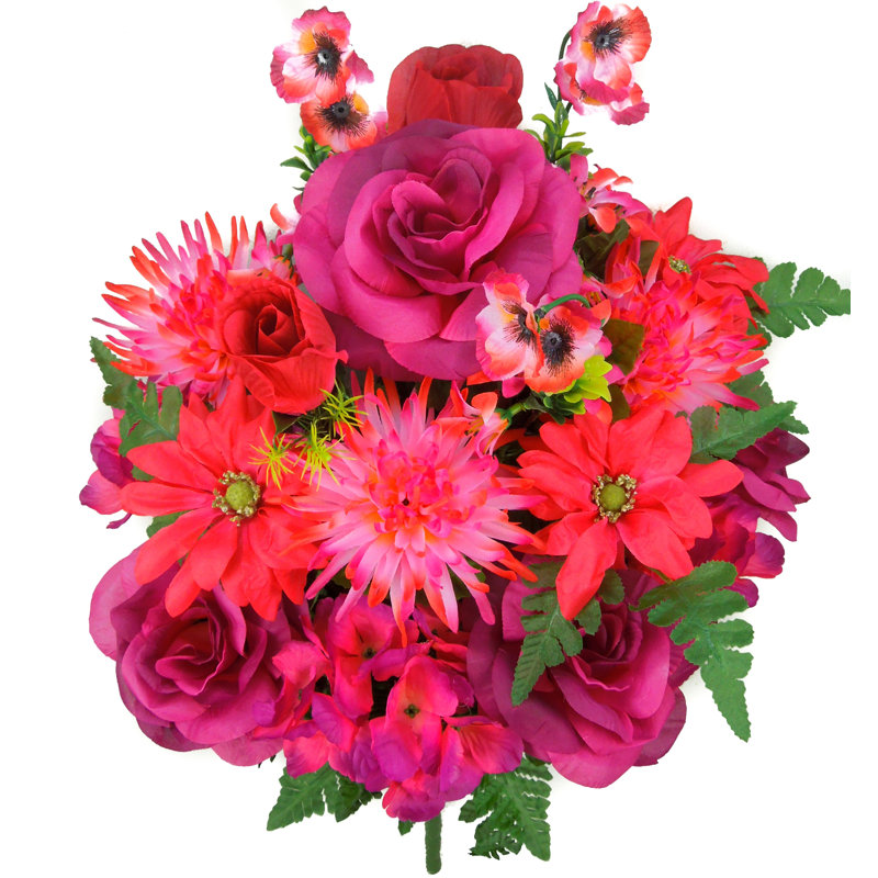14 tiges de rosier, Velours / mauve / vert / crème, H 22 po x l 16 po x P 5,5 po