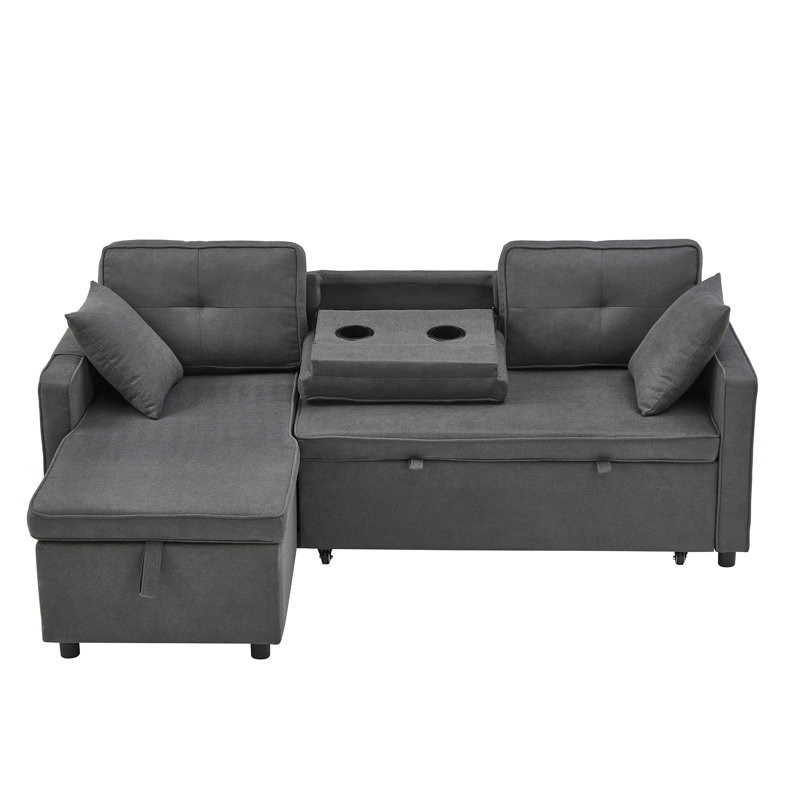 L Shaped Sofa Sleeper & Storage Chaise, Grey