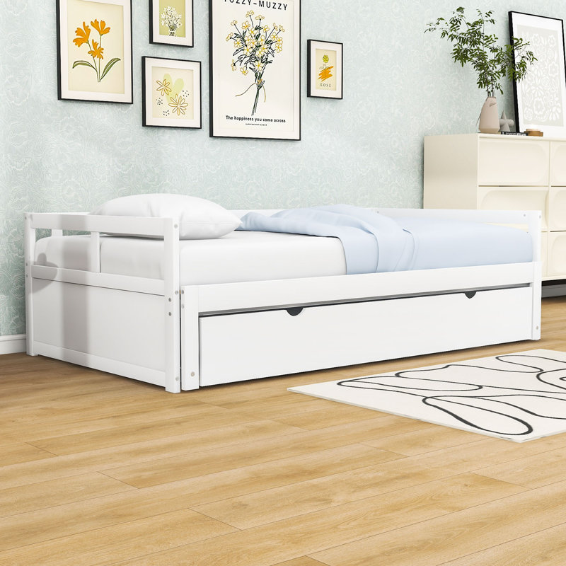 Twin-to-King Wood Daybed with Pull-Out Twin Trundle and Strong Frame, White