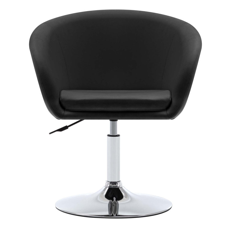 Yelena Faux Leather Swivel Accent Chair with Height Adjustable Chrome Base, Black
