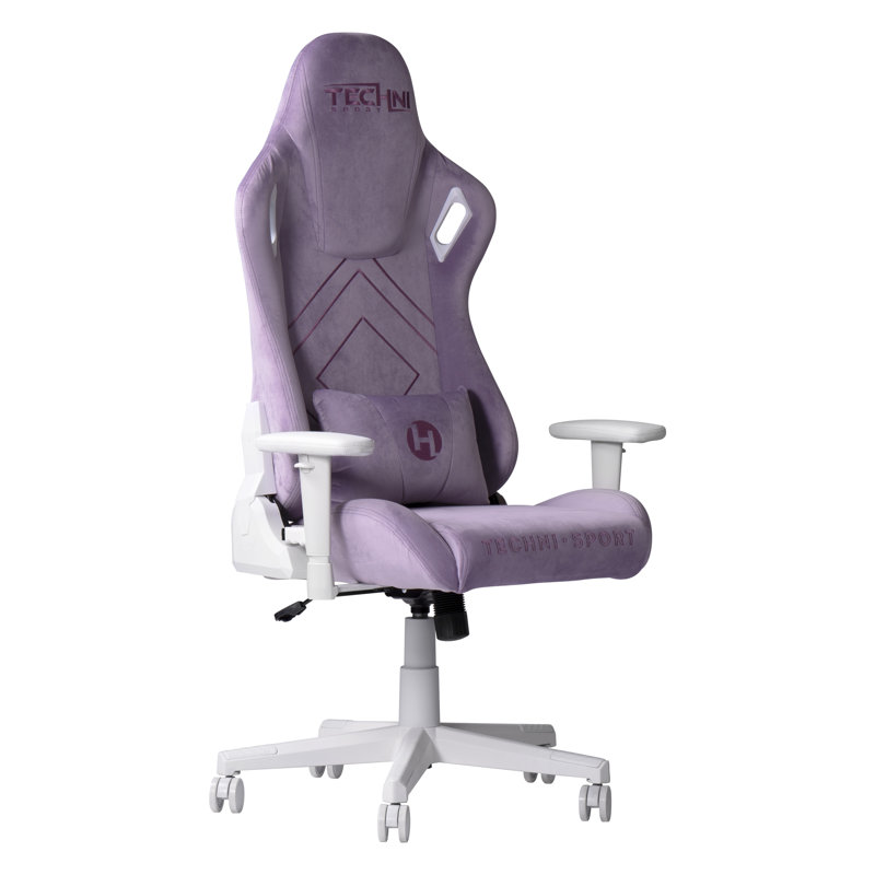 Chaise de jeu pivotante à roulettes en velours violet et blanc