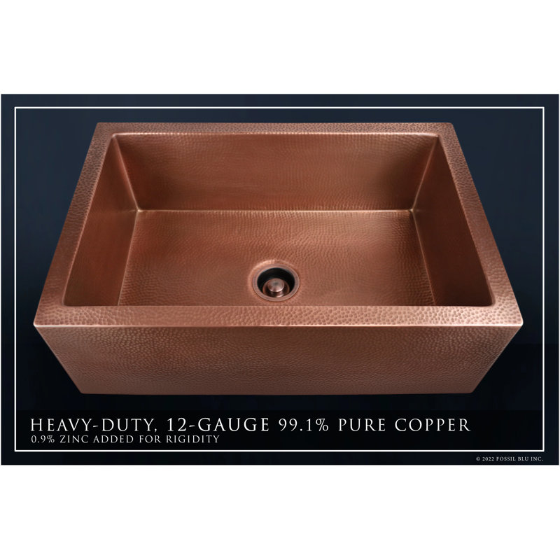 Luxury Heavy 12-Gauge Copper Farmhouse Sink, Includes Accessories, Flat Front