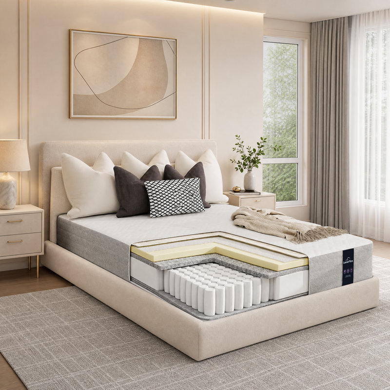 Matelas hybride à ressorts ensachés 10 po en mousse viscoélastique gélifiée mi-ferme dans une boîte certifiée CertiPUR-US et OEKO-TEX®