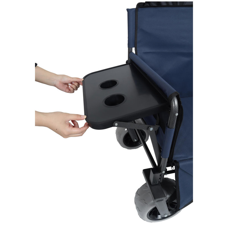 Chariot pliant 3 en 1 avec banquette et plateau de table pliable monté à l'arrière - capacité de 500 lb, pneus de plage 9 po x 4 po pour le camping