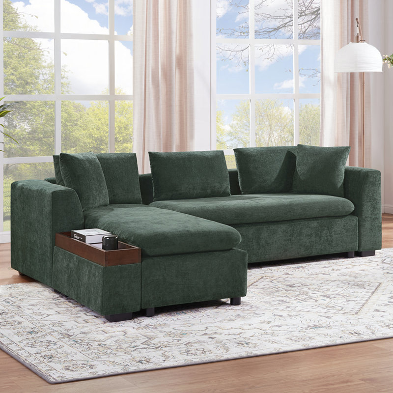 Sectional L-Shaped Sofa Upholstered Sofa Couch, Green