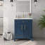 Ensemble de meuble-lavabo moderne 28 po avec surface peinte, meuble-lavabo autoportant de style Mid-Century avec rangement, meuble-lavabo haut de gamme avec tiroirs et poignées en métal, bleu-1217498708