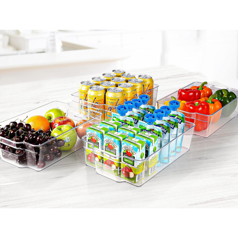 Zulay 4 Pack Clear Refrigerator Organizer Bins - Xl Fridge Organizers And Storage Clear - Ideal Freezer Organizer Bins, Refrigerator Storage Containers, Kitchen Cabinets, Pantry Organization
