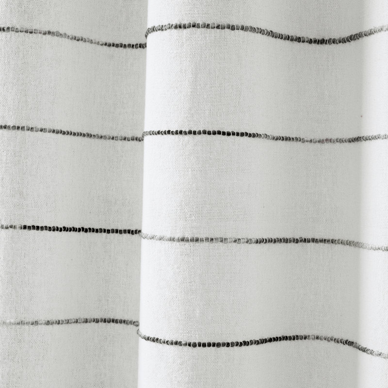 Gray and White Cotton Polyester Light-Filtering Window Curtain Panels