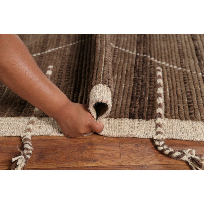 Brown Modern Wool Moroccan Area Rug 9x13