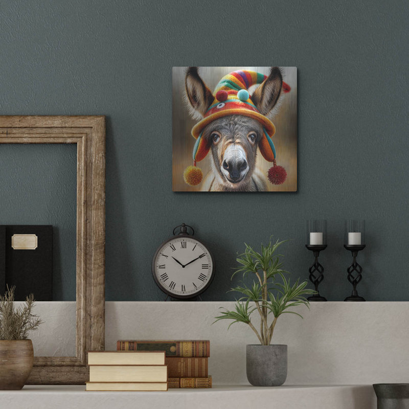 «Donkey Portrait» par Rey Klimt, art mural en métal, H 12 po x l 12 po