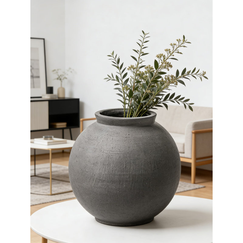 Large Black Ceramic Vase - 9.8 Inch Rustic Farmhouse Vase For Home Decor, Minimalist Tall Vase For Living Room, Table Centerpiece, Bathroom, Wedding & Holiday Decorations