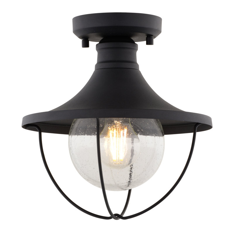 Dunlap Textured Black 10'' W 1 - Bulb Outdoor Semi Flush Mount