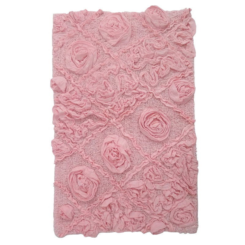 Schoenberger Floral Design Cotton Bath Rug, Pink, 34" L x 21" W