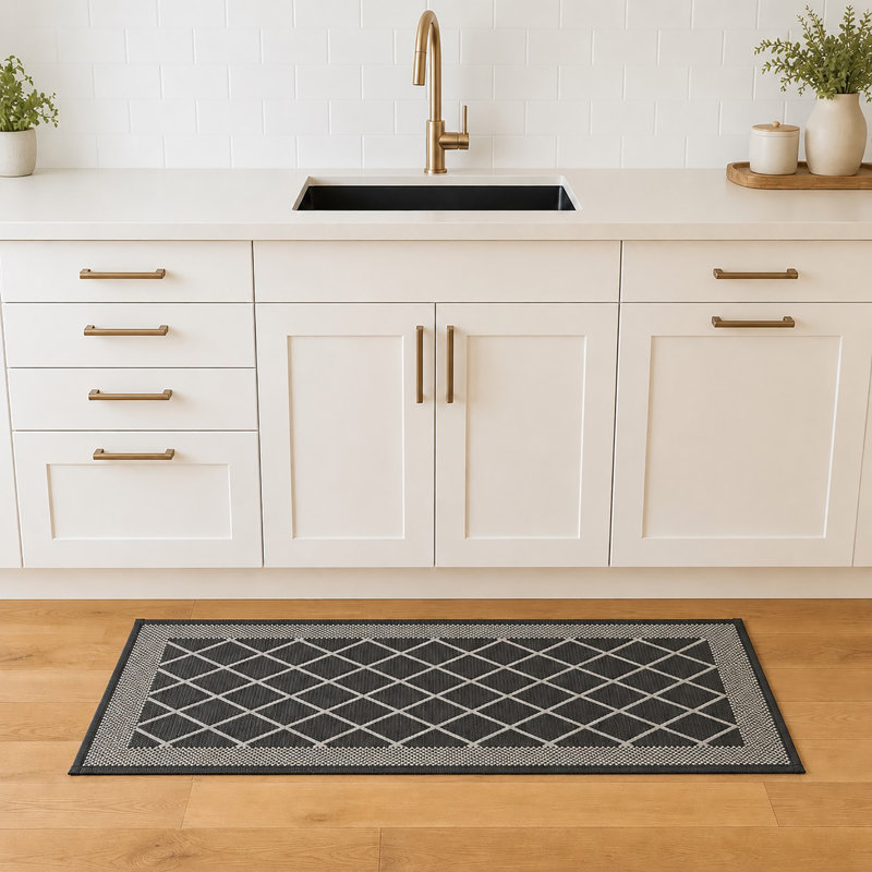 Diamond Gray Kitchen Runner Rug 20x48, Gray Geometric, Runner 1'8" x 4"
