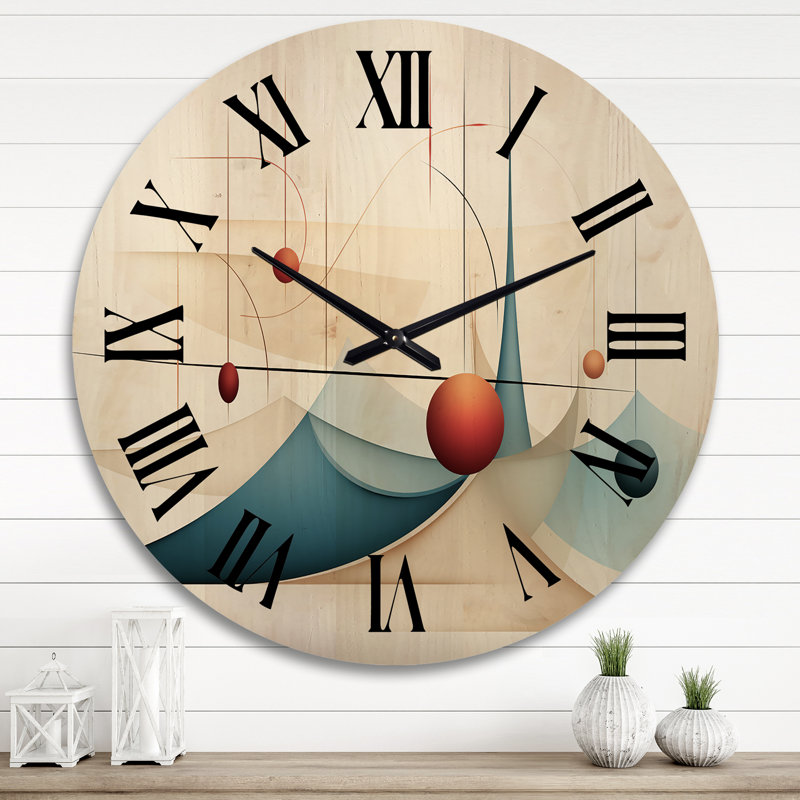 Horloge murale surdimensionnée en bois rouge sur fond céleste rétro Red Moon, Très grand