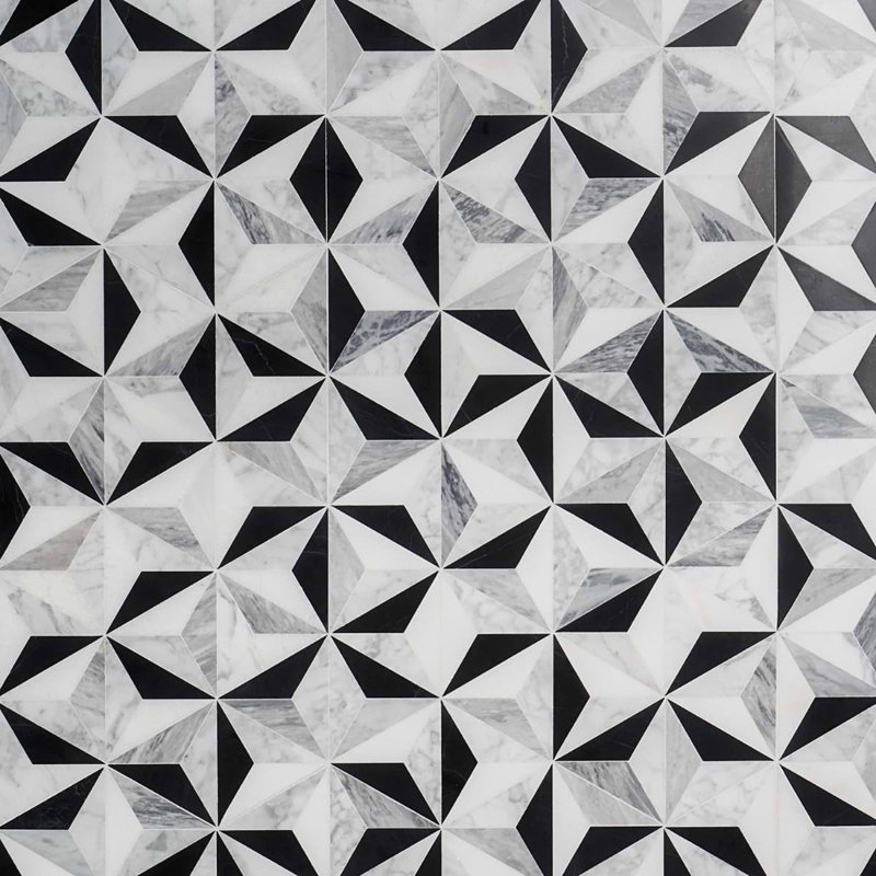 Phantasm Polished Marble Mosaic Tile, Tuxedo Black/White