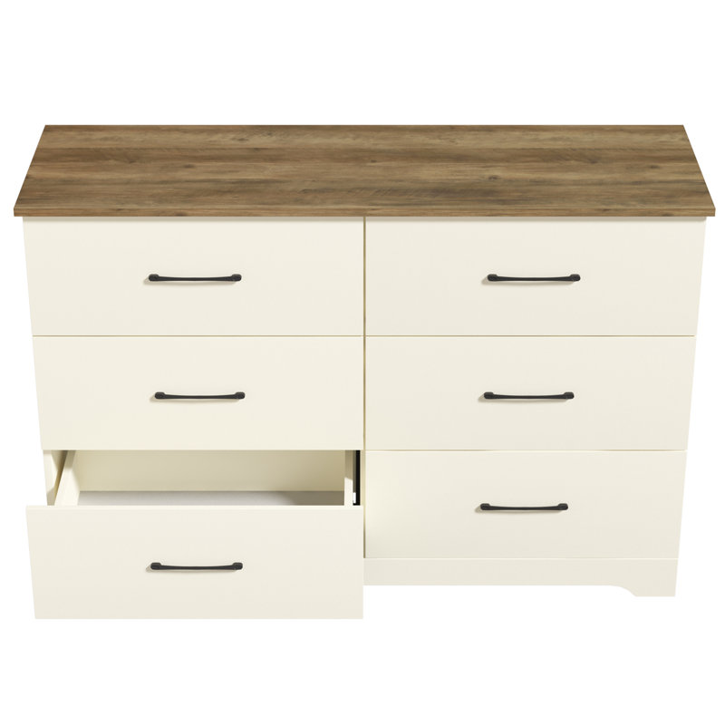 Arkia 6 Drawer 47'' W Dresser, Ivory/Knotty Oak