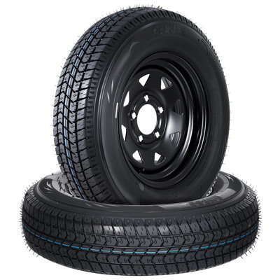 Ensemble de 4 pneus et roues pour remorque ST175/80D13 - Indice de charge C, 6 plis, jante en acier noir 13 pouces, 5 trous, entraxe 114,3 mm pour remorques de bateaux et utilitaires