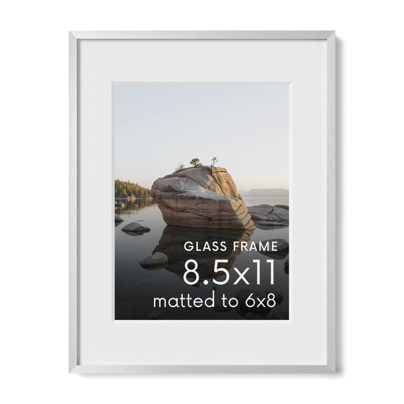 Cadre photo en métal avec verre, Argent, L 8,5 po x H 11 po