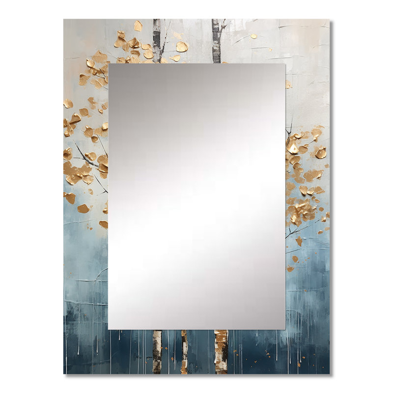 Or et bleu Harmony III - grand miroir, miroir mural décoratif traditionnel, impression sur métal, 32 po x 24 po