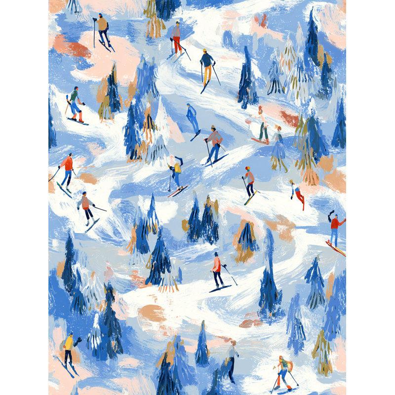 Joyful Alpine Skiers Wrapped Canvas Wall Art, 16" H x 12" W