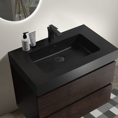 Matt Black Engineered Quartz Basin With Integrated Design, No Drain And Faucet, 29.95 Inches Depth, 18.34 Width, 6.38 Height, 40.87 Pounds, Overflow Feature For A Cohesive Bathroom Look Matte Made Of