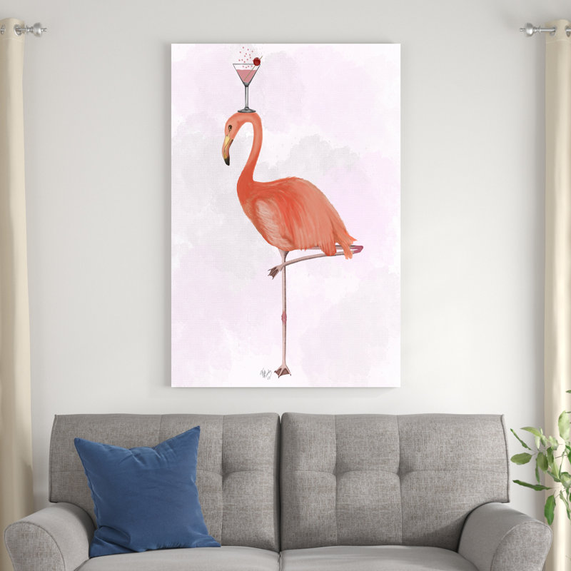 Flamant rose et cocktail 3, H 48 po x l 32 po x P 1 po