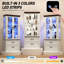 Vitrine 71 po avec lumières à capteur DEL et 2 tiroirs, bibliothèque à 5 niveaux avec portes vitrées pour le bureau-358010736