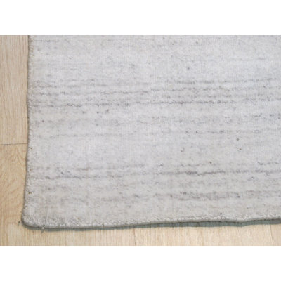 Ivory Hand-Knotted Wool Viscose Subtle Striations Geometric Modern Contemporary Carpet Rug