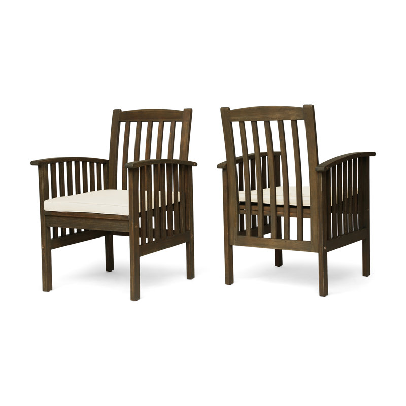 Paire de chaises de patio en bois, 2 pièces avec coussins gris et crème -, météo extérieure pour la cour arrière