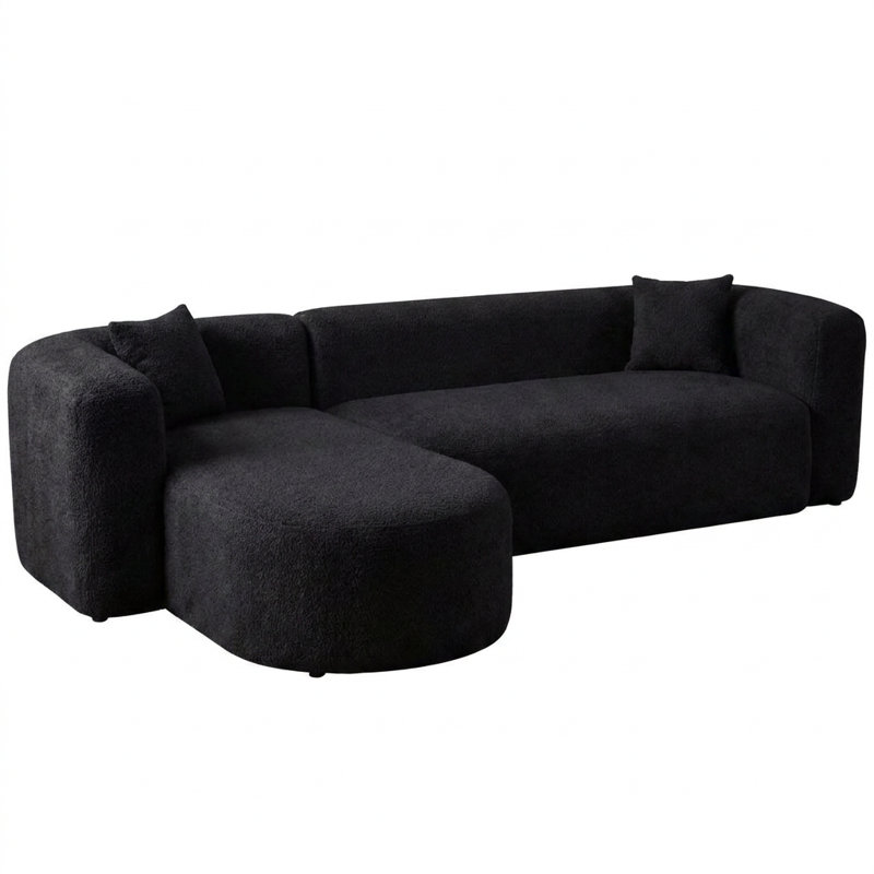 Canapé modulaire en forme de L de 109,4 po avec méridienne sans assemblage, sans assemblage, Noir