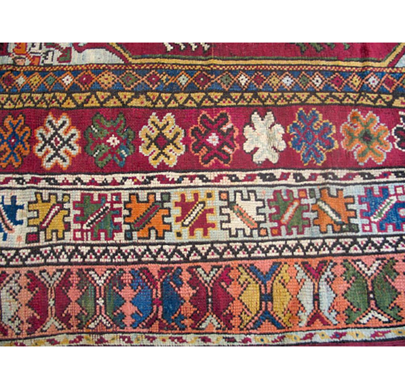 1900s Red Medallion Antique Moroccan Rabat Carpet 6'8" x 9'6" Knotted Wool Rug