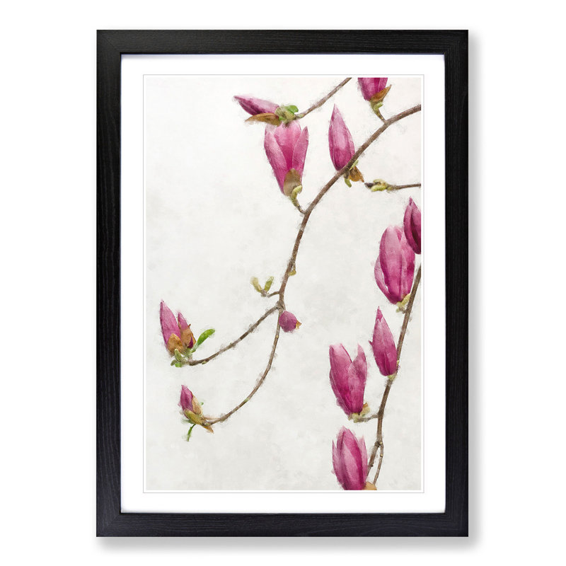 Pink Floral Flowers - Framed Print, 87cm H x 62cm W x 2cm D, Black Framed