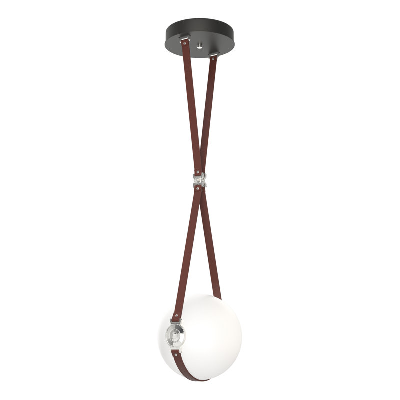 Luminaire suspendu à DEL Derby Globe, Nickel poli, Brun britannique, H 56,7 po x l 10,9 po x P 10 po