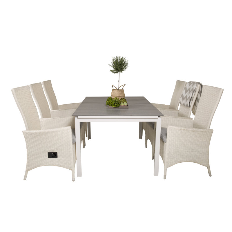 Ameerah 6 - Person Patio Dining Set with Extendable Rectangular Table , Cushions Included