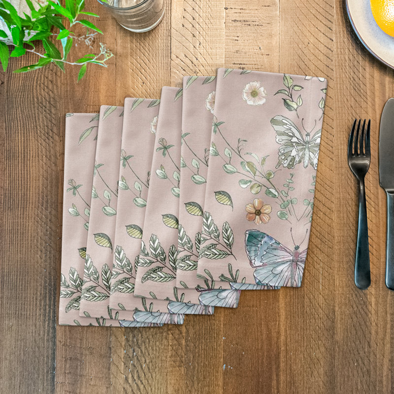 Amke Cotton Twill Floral Rectangle Napkin, Peach/Blue