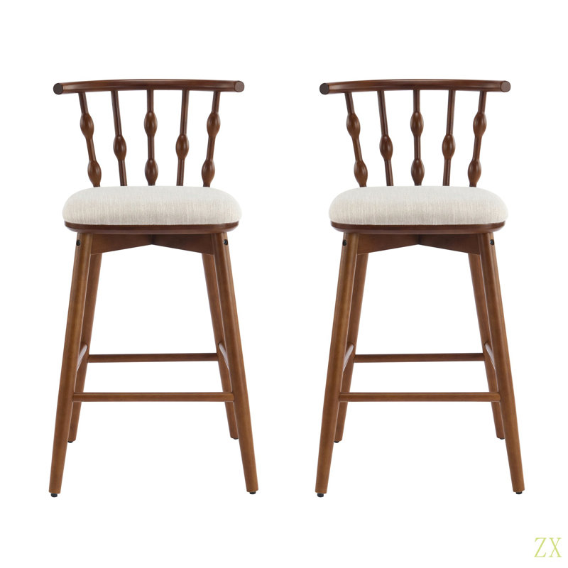 Tabouret de bar d'intérieur en bois Doria, avec revêtement, ensemble de 2, Brun