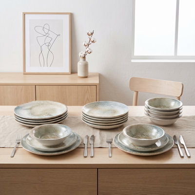 Service de table en porcelaine beige et turquoise Earthen Swirl (service de 18 pièces pour 6 personnes)