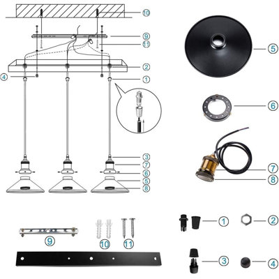  Luminaire suspendu industriel 3 lumières, lampe en métal réglable, luminaire suspendu rétro pour cuisine, restaurant, salle à manger, café (ampoule non incluse)