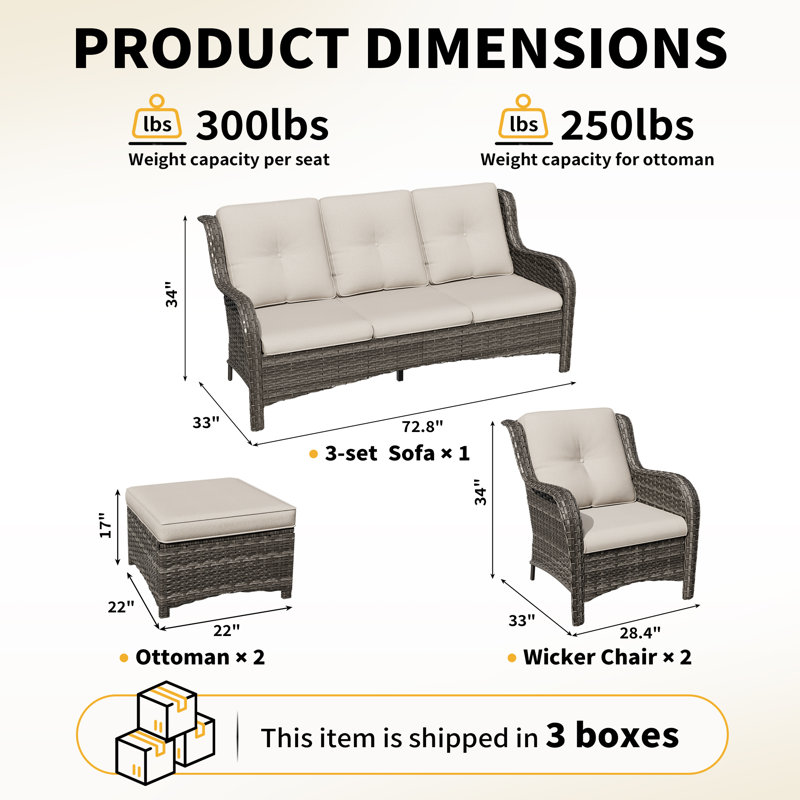 Ensemble de conversation avec canapé et coussins 5 pièces Anahit, Beige
