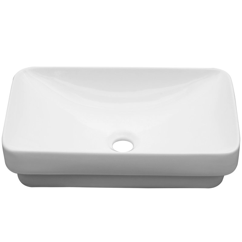 White, , 19"x12", Ceramic Bathroom Vessel Sink, Extended Rectangular Basin, Functional Ergonomics, Low Maintenance, Standard Drain Size Shape, Easy To Wipe Clean