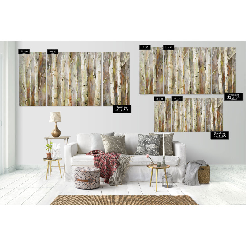 " Birch Path " 3 - Pieces, 32" H x 64" W x 1.5" D