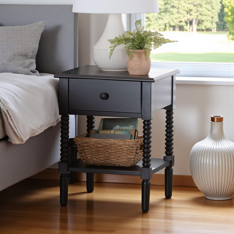 Baxton Studio Braith Farmhouse Spindle Wood 1-Drawer Nightstand, Black
