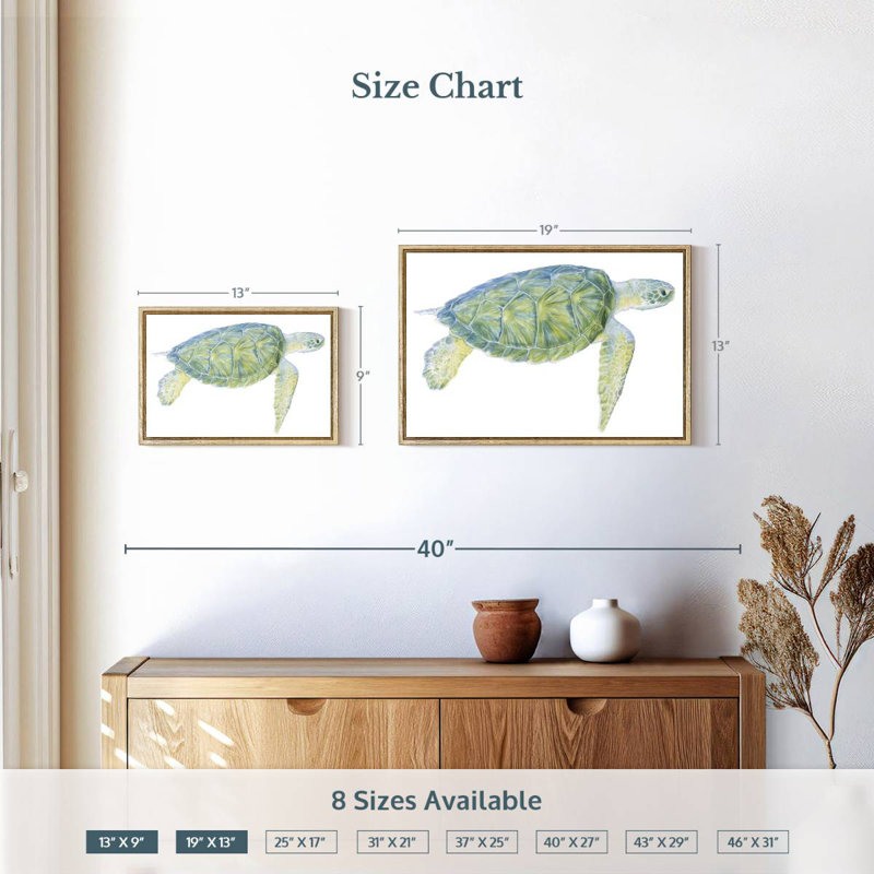 Tortue de mer tranquille I, Cadre flottant en bois naturel, 19 po x 13 po
