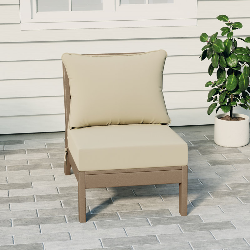 Deep Seating Armless Chair With Cushions, Beige, Light Brown